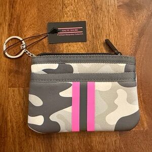 HAUTE SHORE Camouflage Neoprene Pouch with Pink Stripes